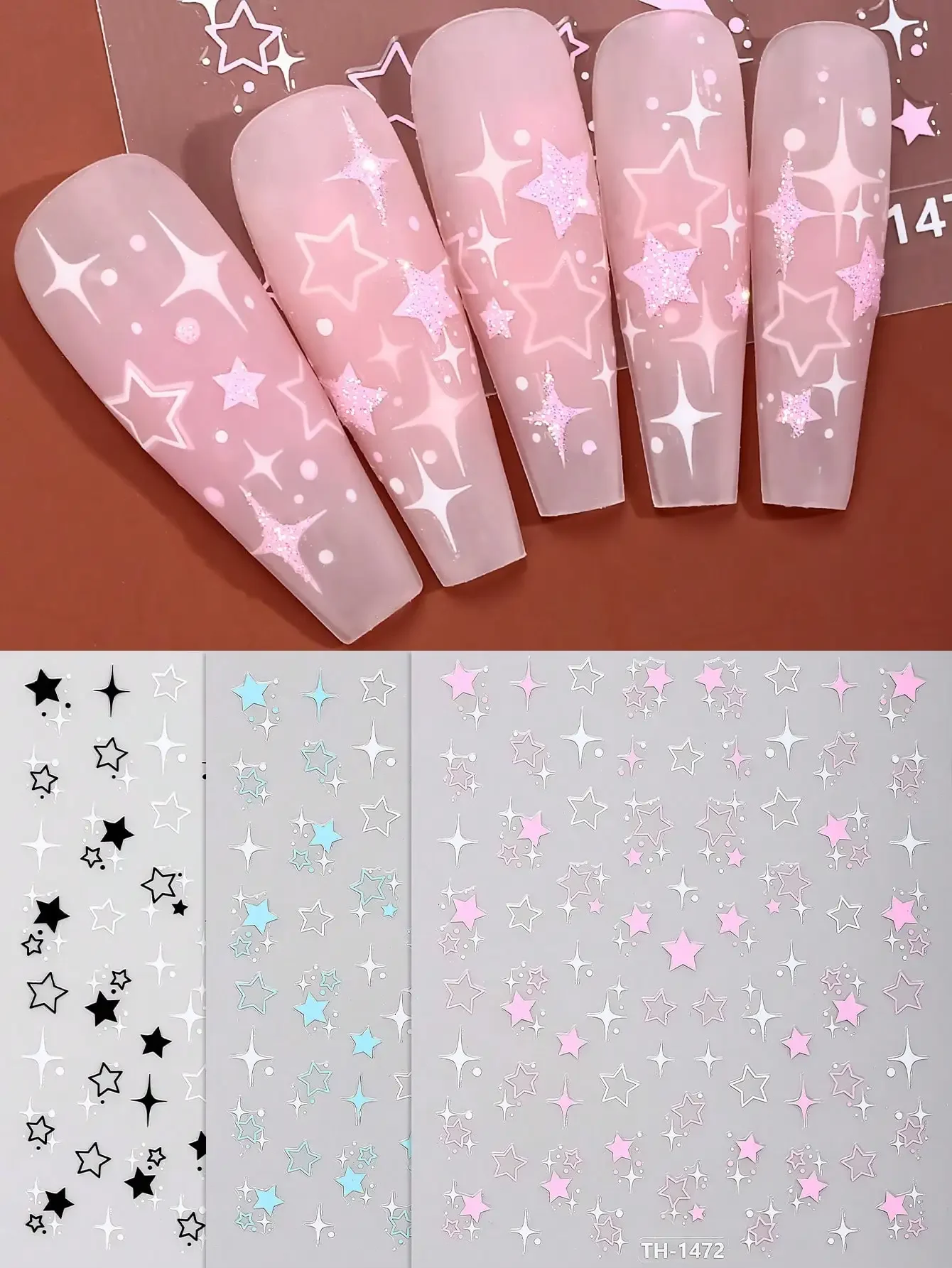 

Beauty Sticker 3pcs Star Nail Art Stickers, Shiny Starburst Self-Adhesive Self-Adhesive Decals, Suitable For Women's DIY Self-Use Nail Art Supplies Nails