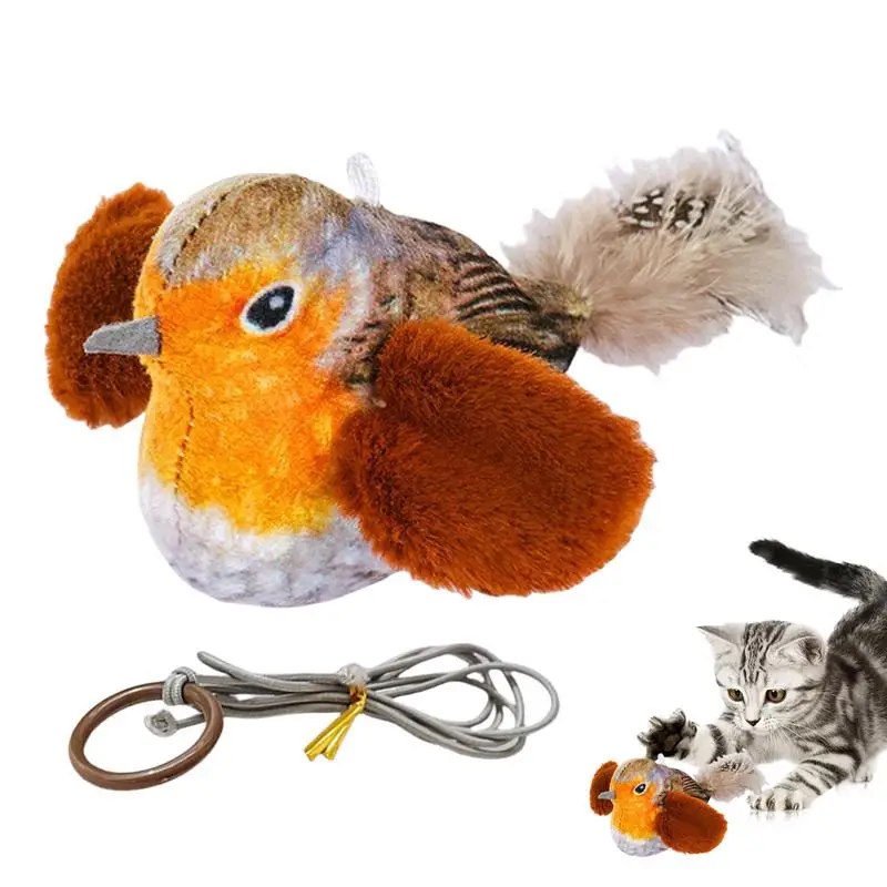 Cat Squeaky Toy Battery Powered Bird Shape Squeaky Cat Chirp Toy with Feather Tail Multifunctional Interactive Cat Kicker Chew