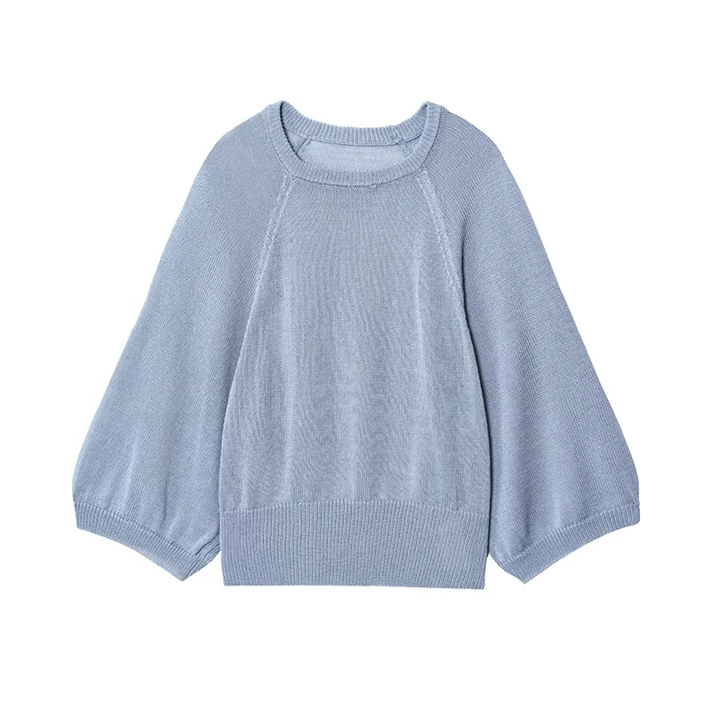 

2 colors Women Round Neck Wide Sleeve Knit Sweater Autumn 2025 Casual Loose Pullover Tops