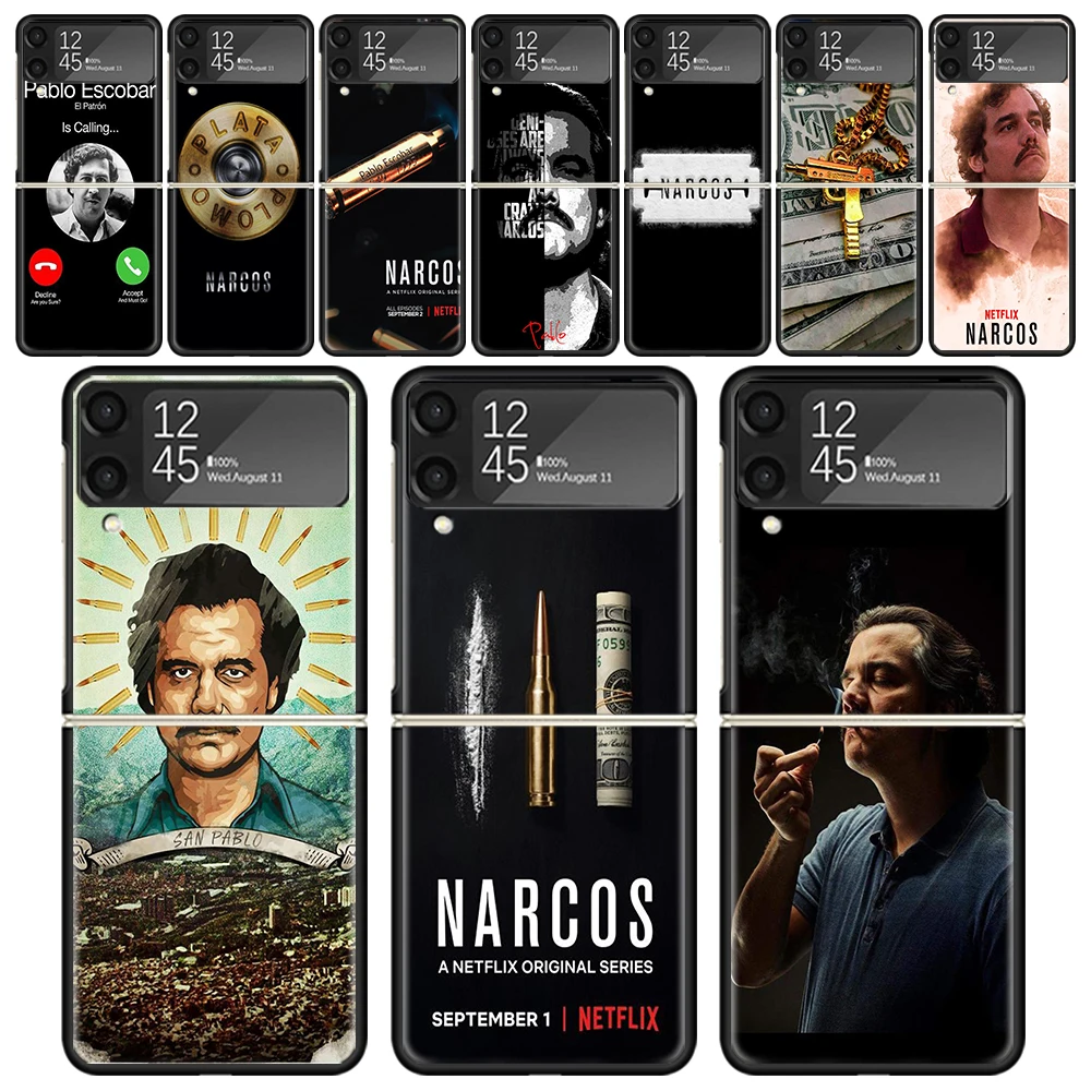 Narcos เคสโทรศัพท์สีดำแบบพับได้สำหรับ Samsung Galaxy Galaxy Z flip 4 3 5G TPU Flip4