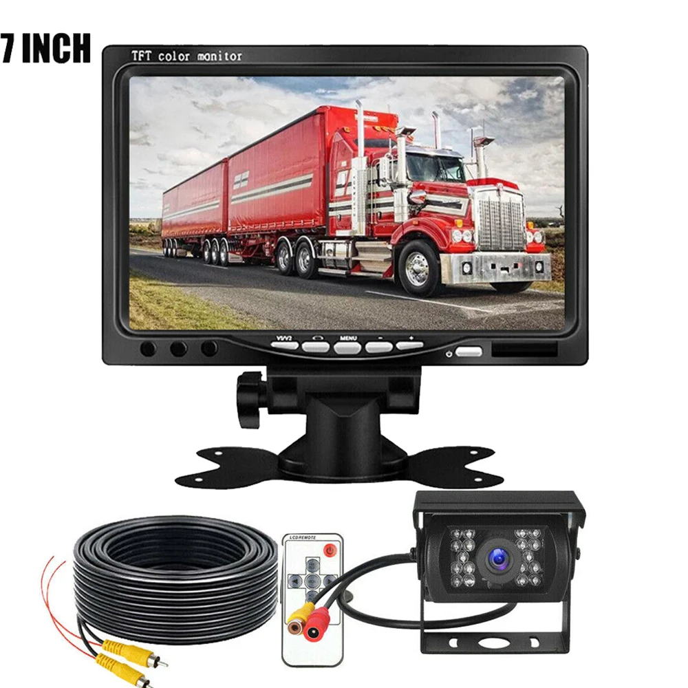 

7" Color TFT LCD Monitor 12-24V RV Truck Trailer Parking Rear View System 18 IR LEDs Waterproof Reversing Backup Camera