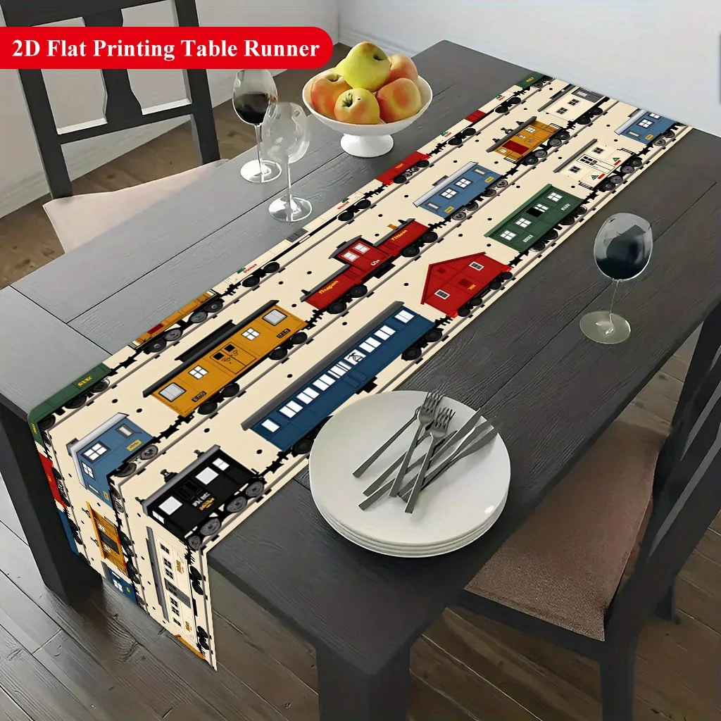 1pc Various Train Cars Table Runner Holiday Party Decorative Cloth for Home Kitchen Dining Office Living Room Coffee Table