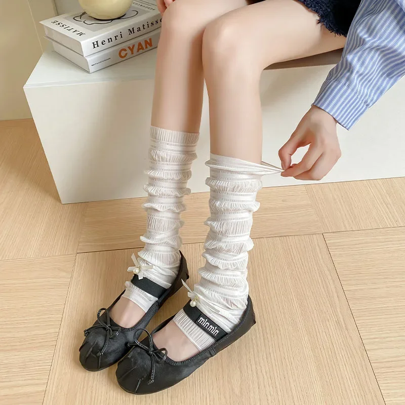 Ballet Style Leg Warmers Pearl Bowknot Sweet Girls Long Socks JK Lolita Kawaii Foot Cover Cute Leg Warmers Arm Sleeves