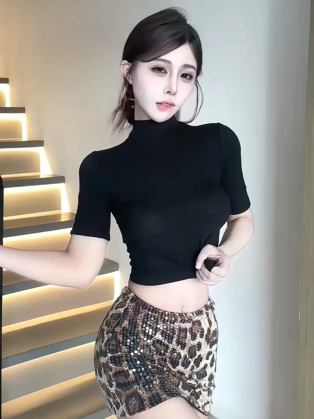 

Sexy Tight Fit T-Shirt Halter Neck Short Sleeve High Waist Skirt Two Piece Set for Women High Elasticity Autumn Fashion