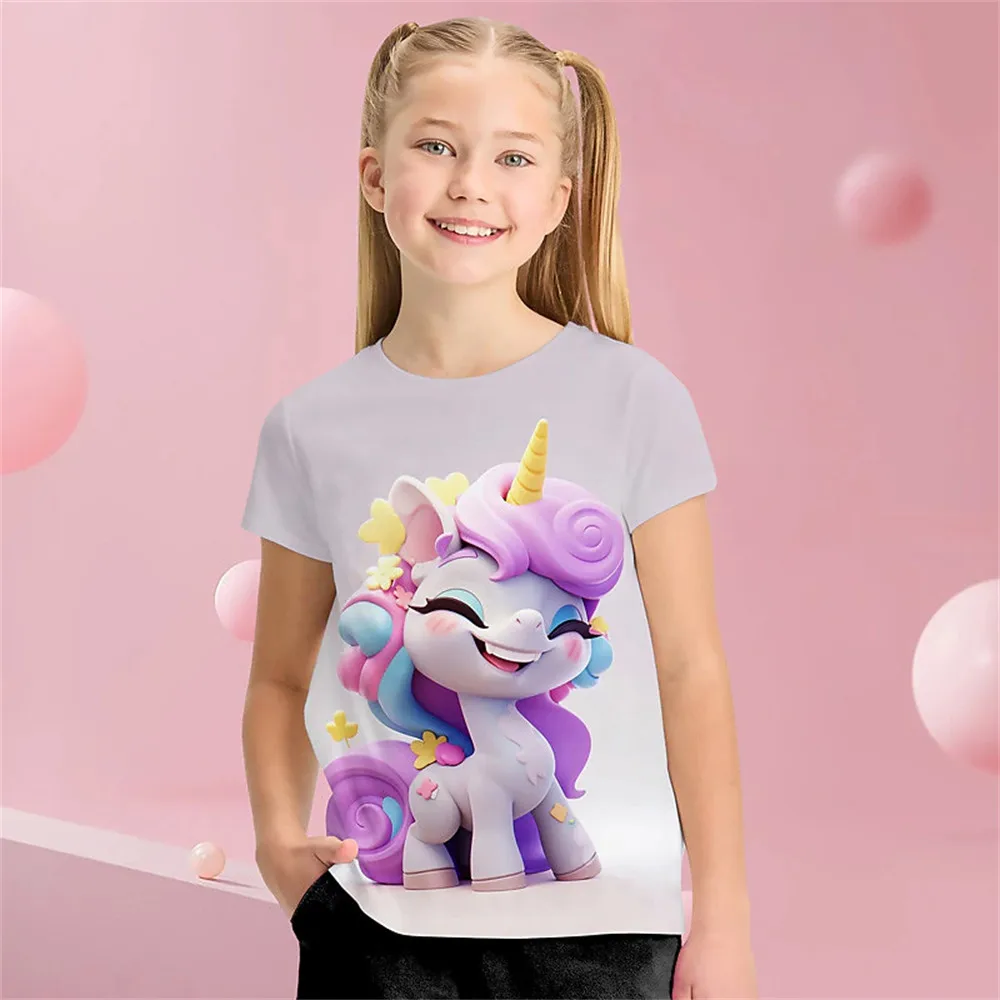 Kawaii Kids T Shirts 2024 New Summer Girls Clothes Cute Print Short Sleeve Tees Children's T-Shirt Baby Child Outwear Clothing