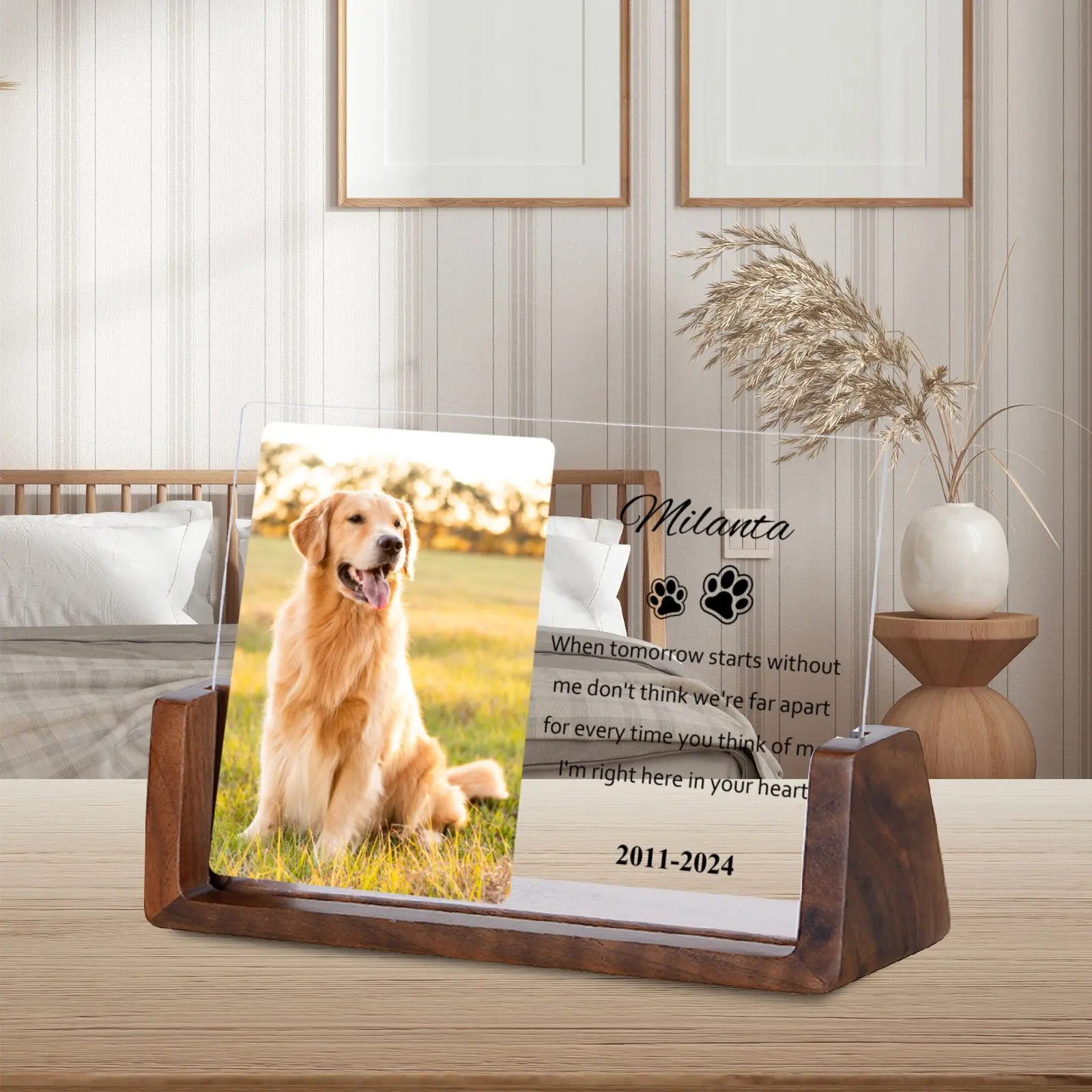 Personalized Dog Picture Frame Pet Memorial Gift for Loss of Dog Custom Photo Frames with Walnut Wood Base Dogs Owner Gifts