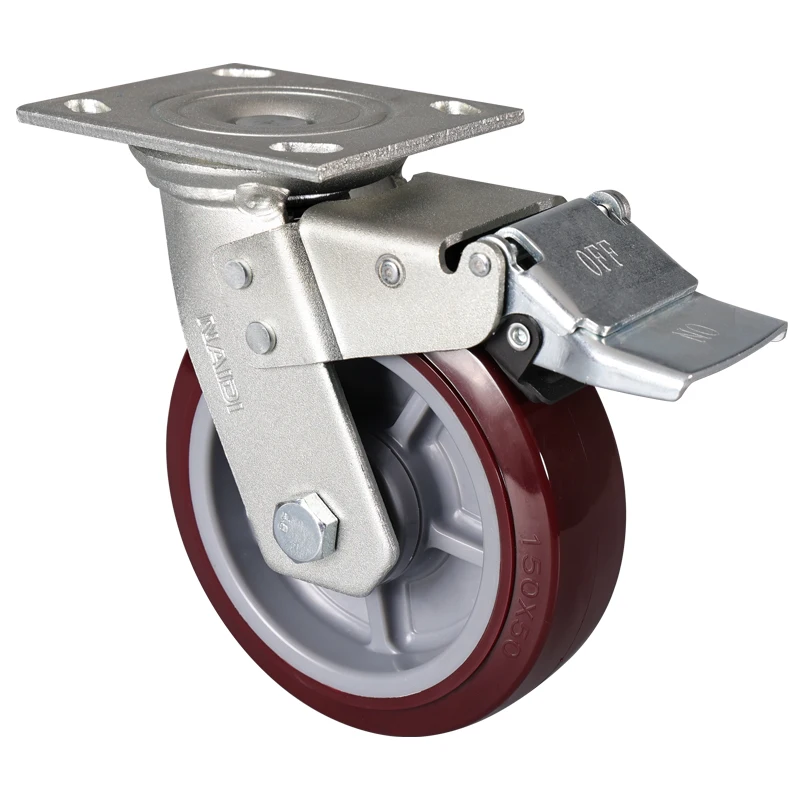 Caster 4 inch directional 5 universal wheel with brake 6 side brake 8  heavy duty industrial polyurethane caster