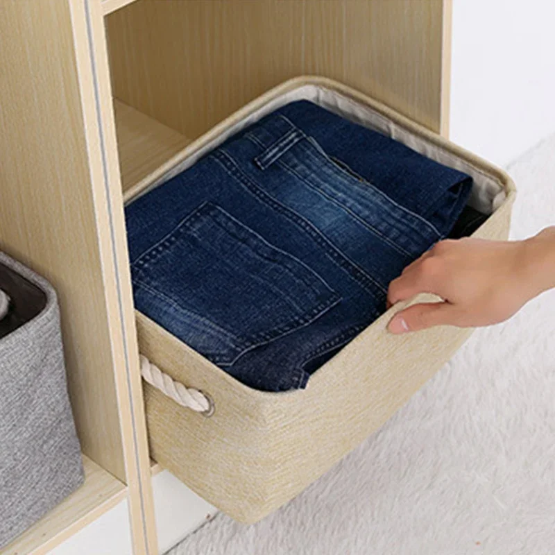 with Handle Household Clothes Sundries Storage Box Toys Organizer Cotton Linen Folding Storage Basket Large Dirty Laundry Basket