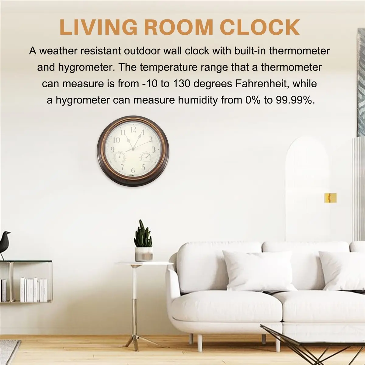 L! DT106^12inch Wall Clock,Retro Waterproof Clock with Displays Thermometer&Hygrometer,Noise-Free Clock for Indoor/Outdoor