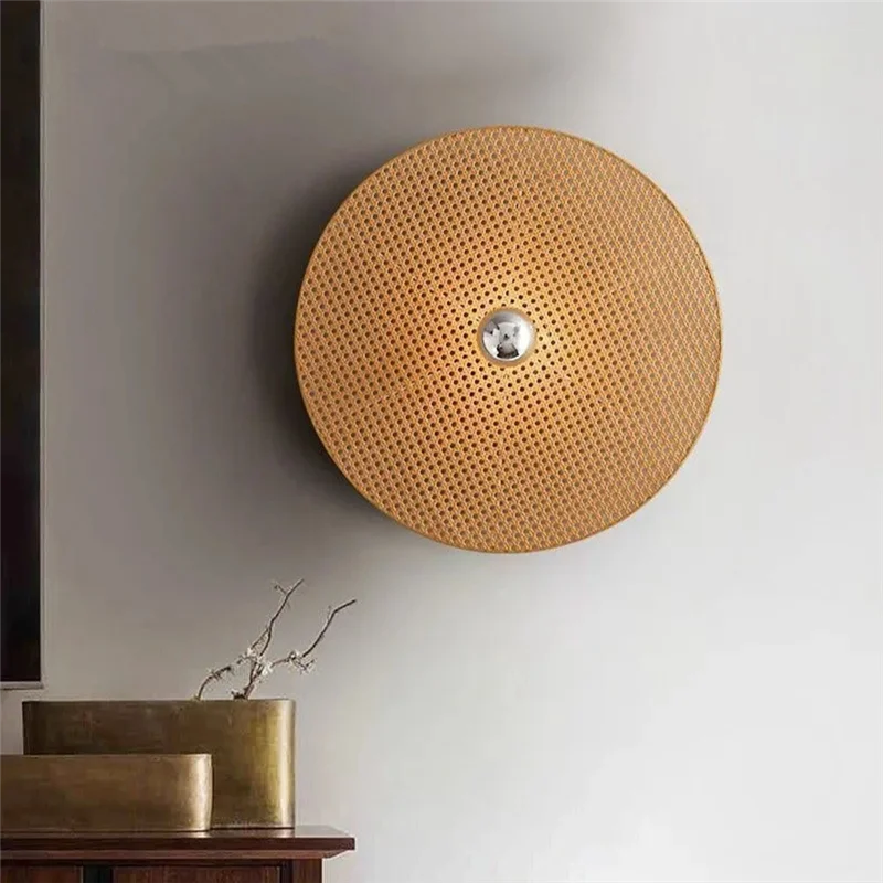 ABKO-Tan-Lámpara de pared de salón Retro, lámpara de pared de bambú japonesa hecha a mano de ratán para iluminación de fondo de pasillo de dormitorio