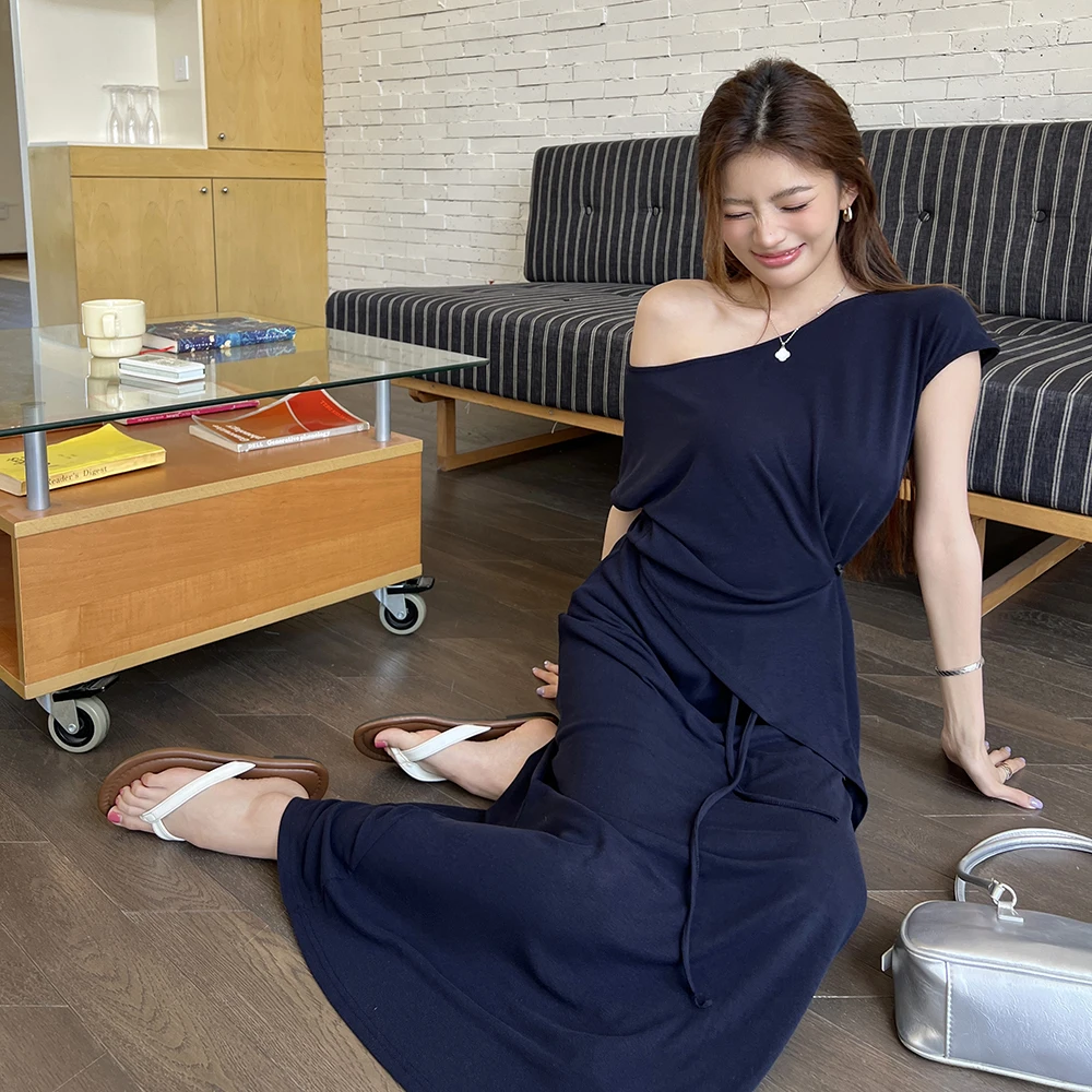 

Comfortable Slouchy Shoulder T-Shirt Shawl Three-Piece Set for Women Summer Fashion Casual Loose Fit Female Clothing