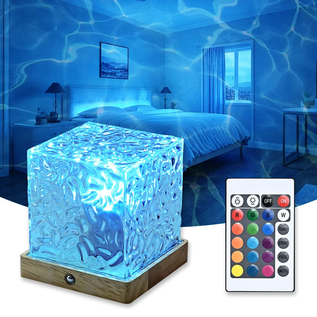 

Rotating Water Ripple Table Lamp USB Aurora Night Light Remote Control 16 Colors Change Ocean Wave Cube Desk Light Bedroom Decor