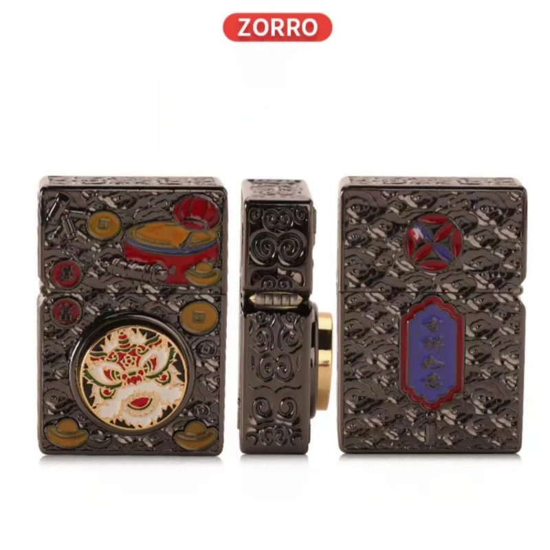 ZORRO Pure Copper Armor Kerosene Lighter Retro Auspicious Lion Relief Decompression Rotary Wheel Ignition High Grade Men\'s Gift