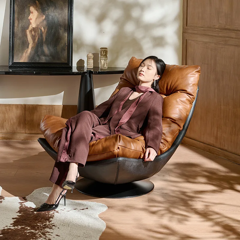Canapé simple chaise rotative salon balcon design cuir antique décontracté