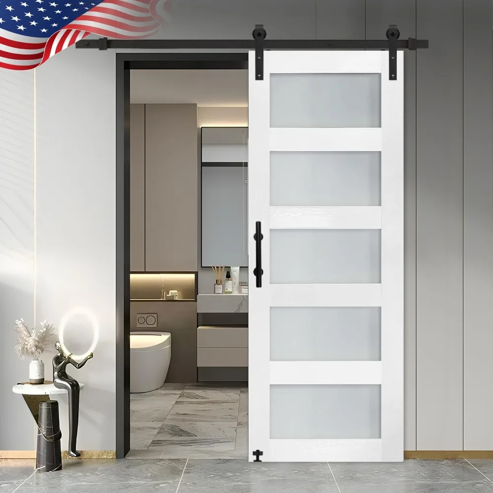 

Раздвижная дверь-амбар из МДФ с матовым стеклом, 26x80 дюймов, водонепроницаемая ПВХ-покрытие, с комплектом фурнитуры 5 футов, для самостоятельной сборки