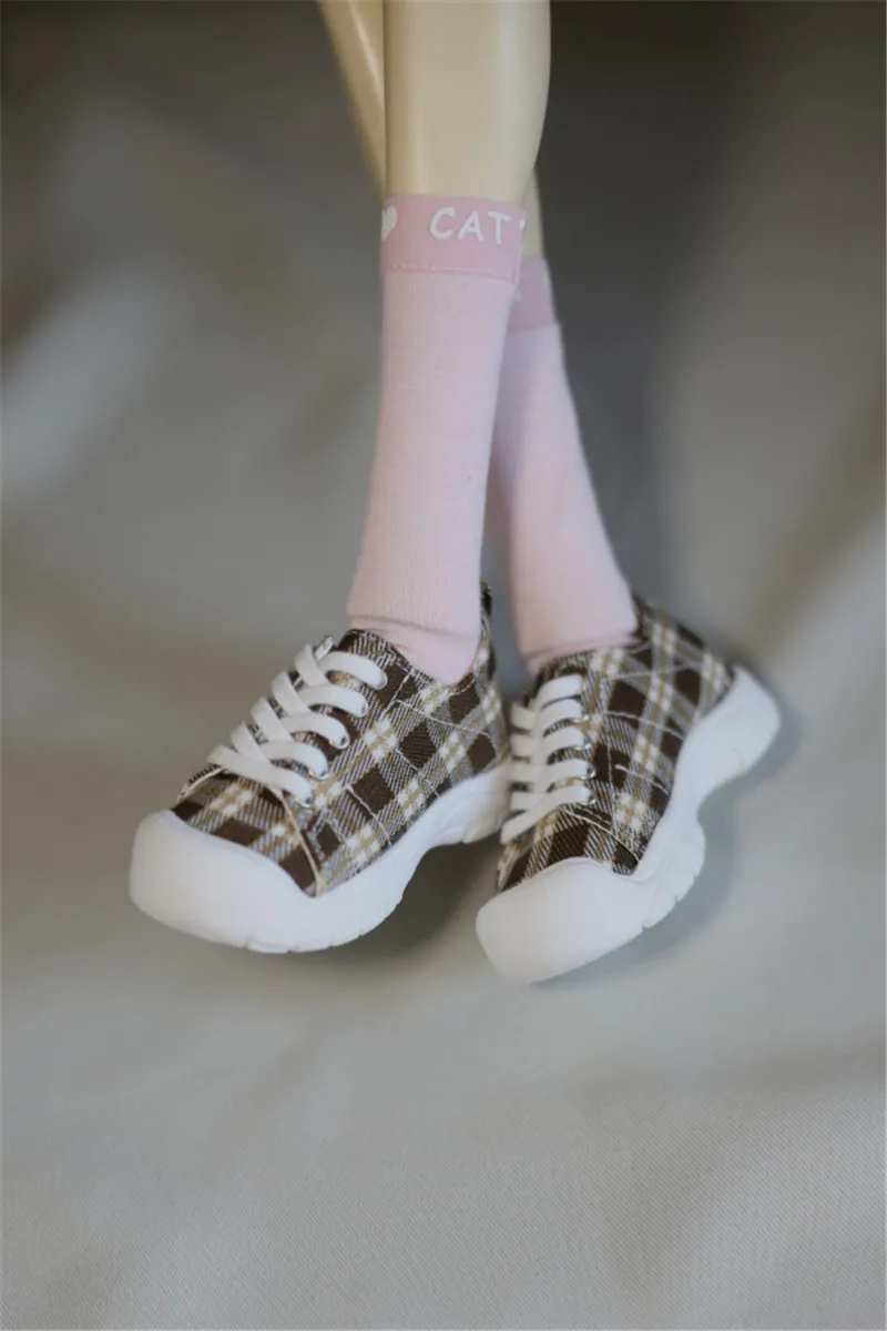 BJD doll shoes fit with 1/4 Uncle Size versatile plaid soft bottom casual shoe doll accessories