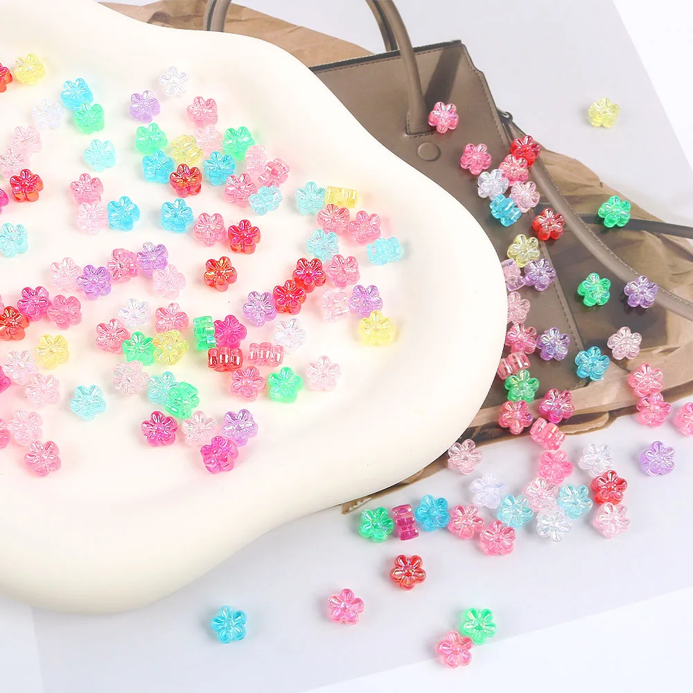 200pcs Acrylic Multicoloured Flower Loose Beads Key Chain Necklace Bracelet Diy Beads Supplies For Jewelry Diy Accessories