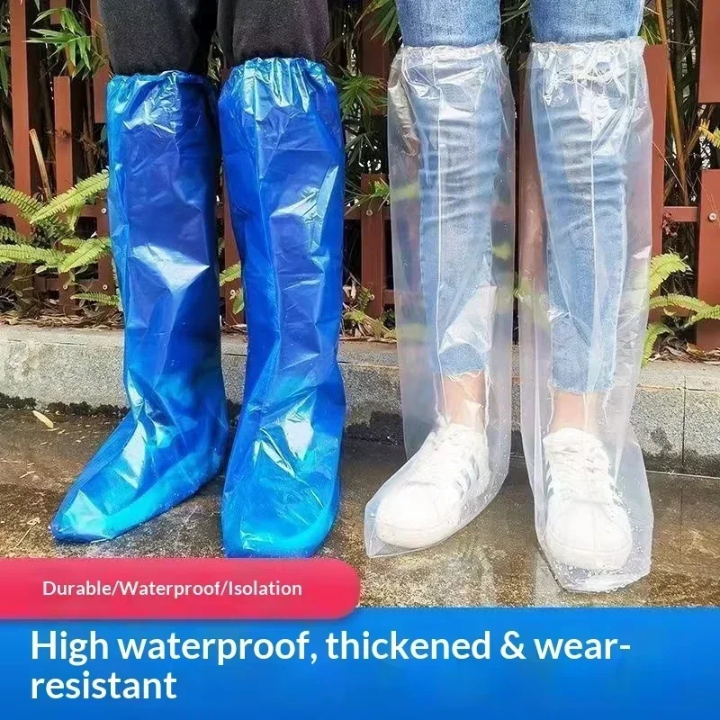 PE Waterproof Boots Covers Indoor Disposable Rain Shoes Cover Outdoor Non-Slip Wear-Resistant High Tube Shoe Protector 5 Pair