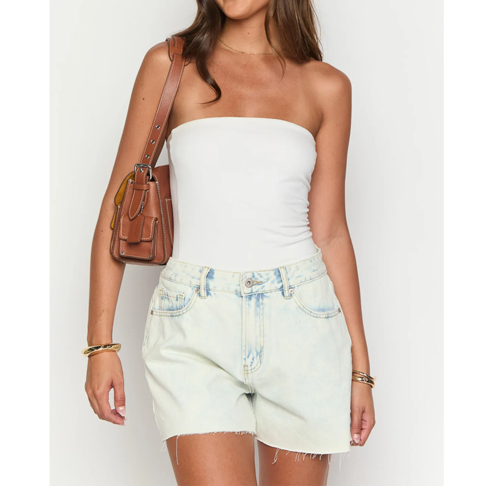 กางเกงยีนส์ขาสั้นลำลองคุณภาพสูงแบบใหม่ กางเกงยีนส์ขาสั้นเอวสูงทรงหลวมสไตล์สาวฮอต ดีไซน์แฟชั่นสำหรับผู้หญิง ฤดูใบไม้ผลิและฤดูร้อน