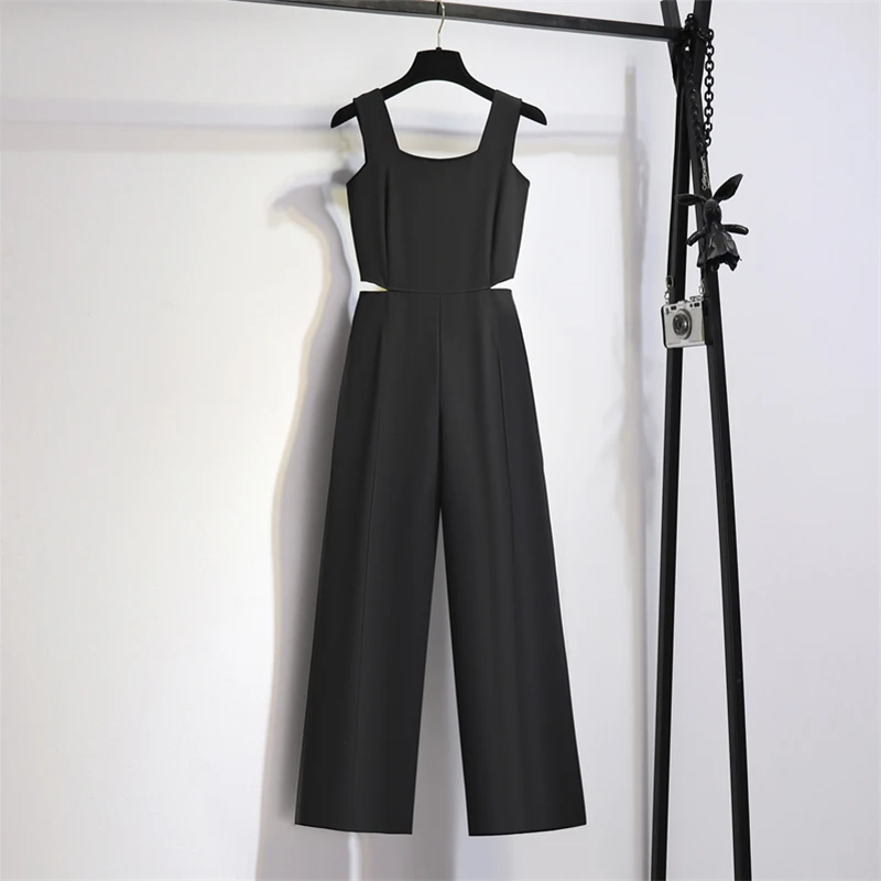 

Streetwear Hollow Out Black Jumpsuit Women Summer Sleeveless Sexy Jumpsuits Elegant Overalls