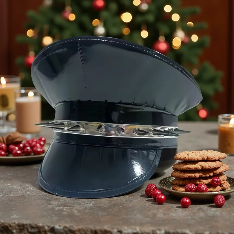 HongLuan Laser lederen kapiteinshoed Strass en militaire petten voor dames, Rave Festivals Accessoires & Feestpet Man Cosplay Fem