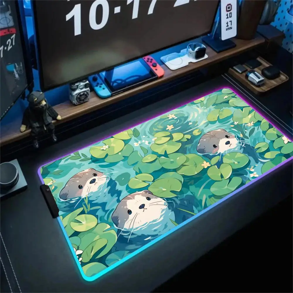 

Мультяшный коврик для мыши с RGB подсветкой, механические коврики для клавиатуры, аксессуары для офисного компьютера, ковер со светодиодной подсветкой, противоскользящие коврики для игрового стола