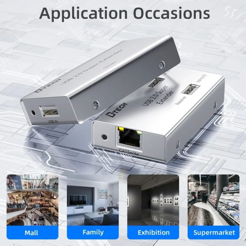 DTECH Hot Selling USB 2.0 Extender via Cat5e/6e-kabel tot 50 m met 4 poorten uitgang voor audio- en videoapparatuur