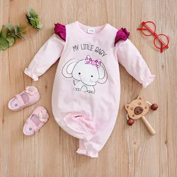 Baby Jumpsuit Cute Cartoon Elephant Print Cotton Comfortable And Soft Spring And Autumn Long Sleeved 0-18m Newborn Clothes