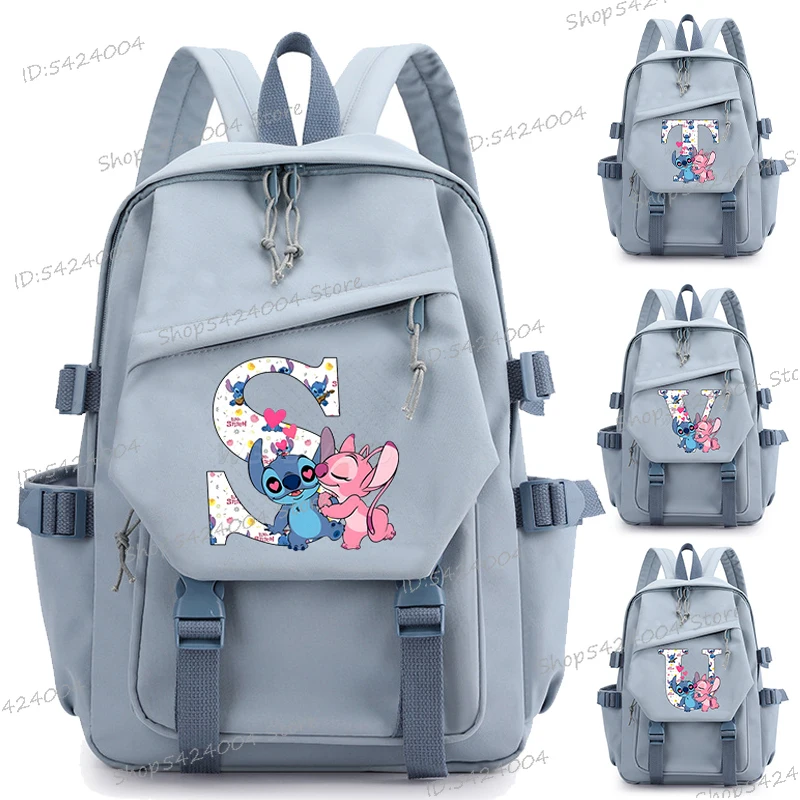 

Stitch School Bags for Girls Boys Cartoon Stitch Alphabet Students College Bag Fashion Zipper Disney Stitch Women Men Backpack