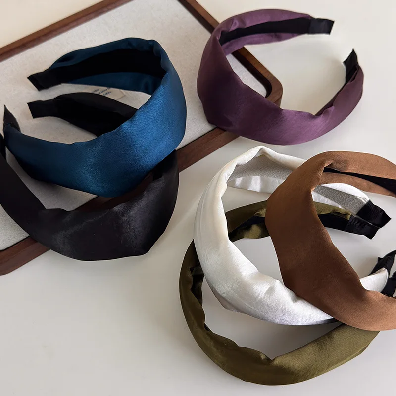 الرجعية بصيص الساتان واسعة حافة Headbands للمرأة مزاجه أنيقة هيرباند بلون الشعر هوب الإناث الإكسسوارات