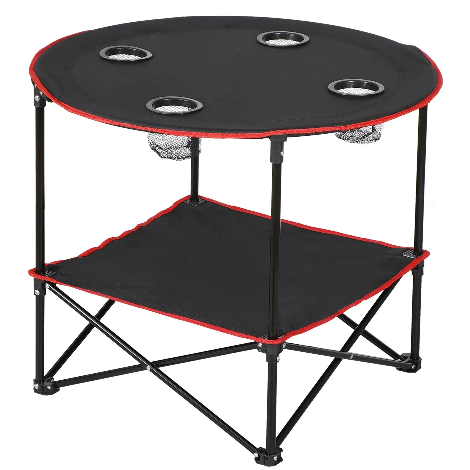 Portable Folding Picnic Table with Storage Bag, Outdoor Camping Table, Black and Red