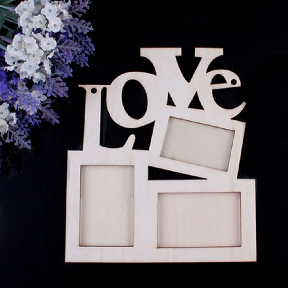 Hollow Love Wooden Photo Frame White Base DIY Picture Frame Decor wood love photo frame DIY Hollow Love Wooden Frame