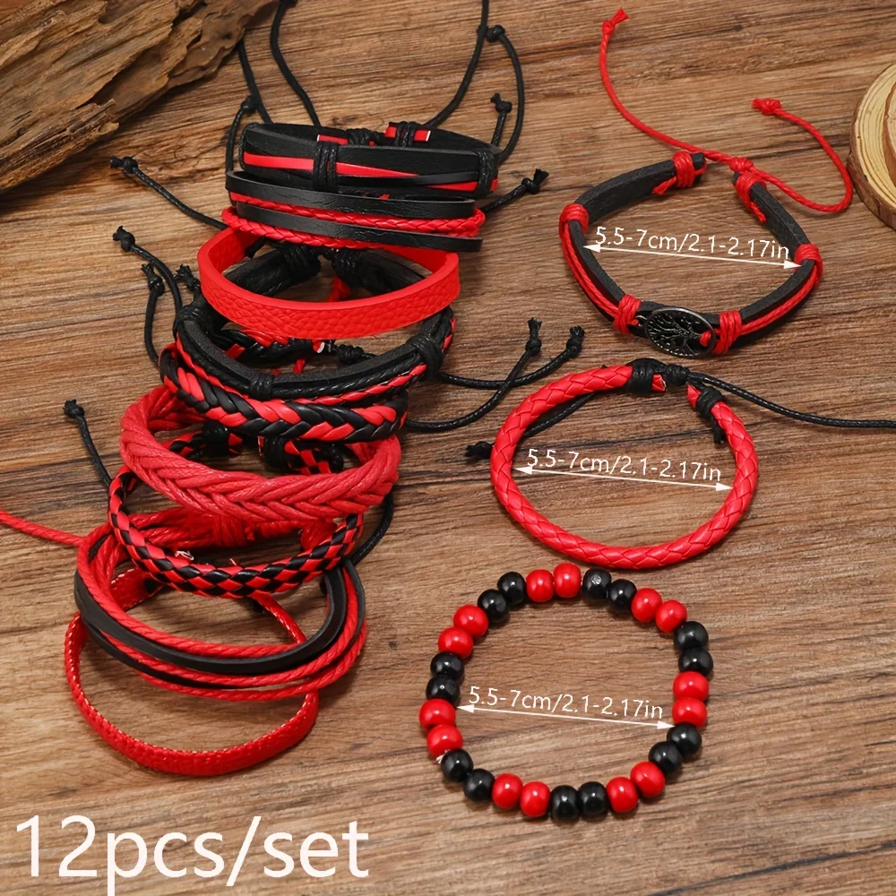 12-piece niche design DIY bracelet set, Tree of Life integrated woven artificial leather adjustable bracelet