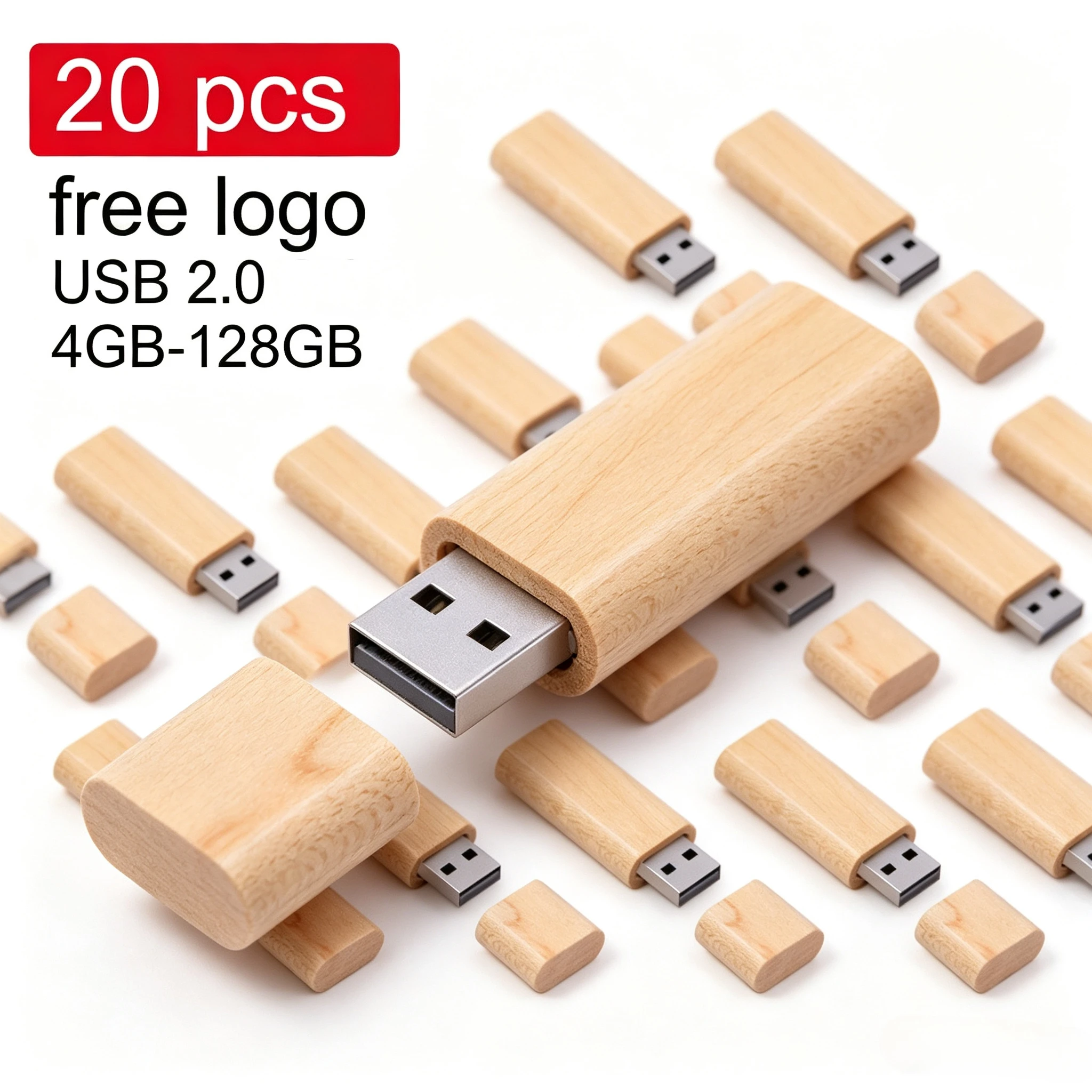 20PCS per Lot Free Logo Wooden USB 2.0 Wood USB Flash Drive Pendrive 4GB 8GB 16GB 32GB 64GB Memory Stick Wholesale for Wedding