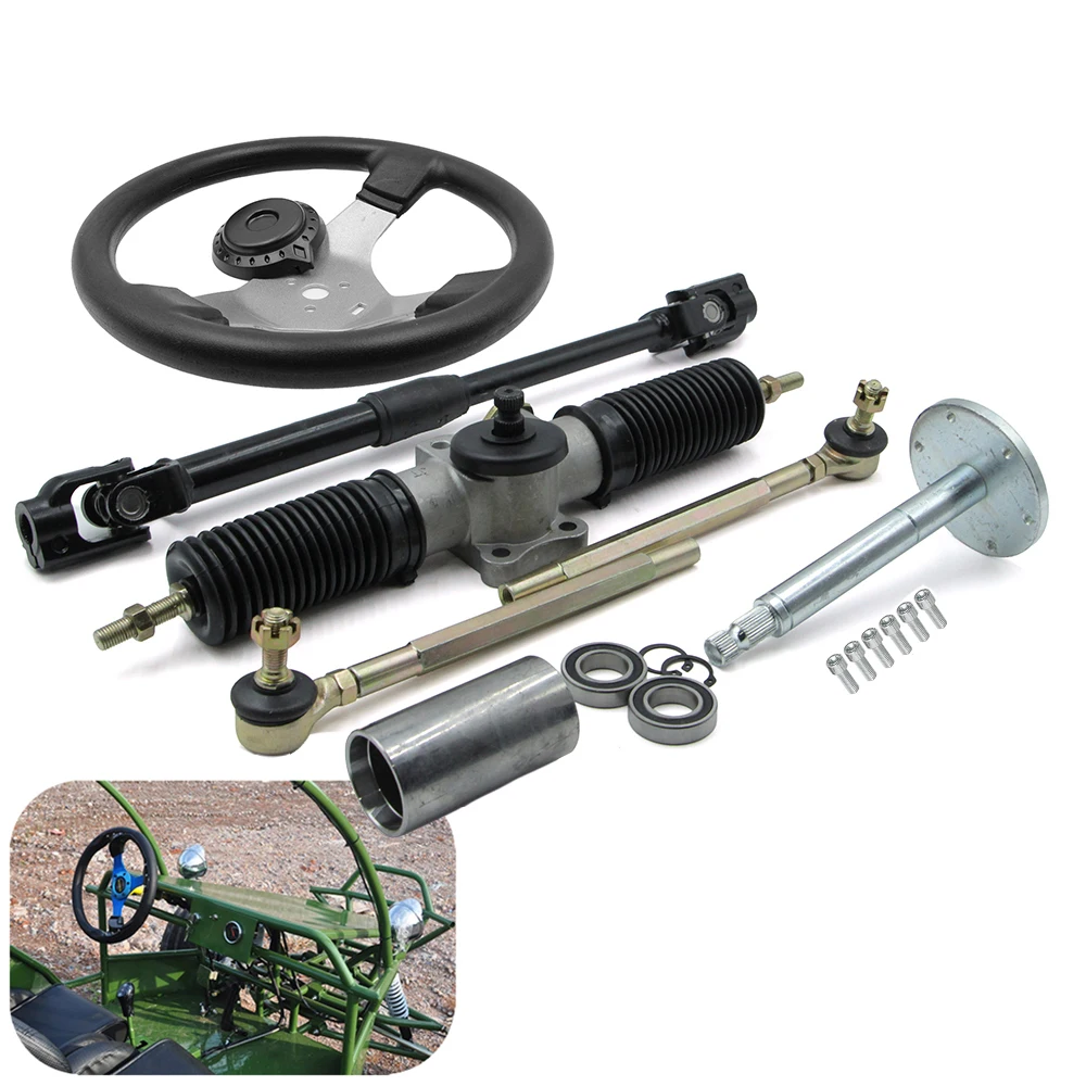

300mm Steering Wheel with 420mm Rack and Pinion Steering Gear Steering Shaft Bracket Hub Kit for Dirt Bike Quad Kart Golf UTV