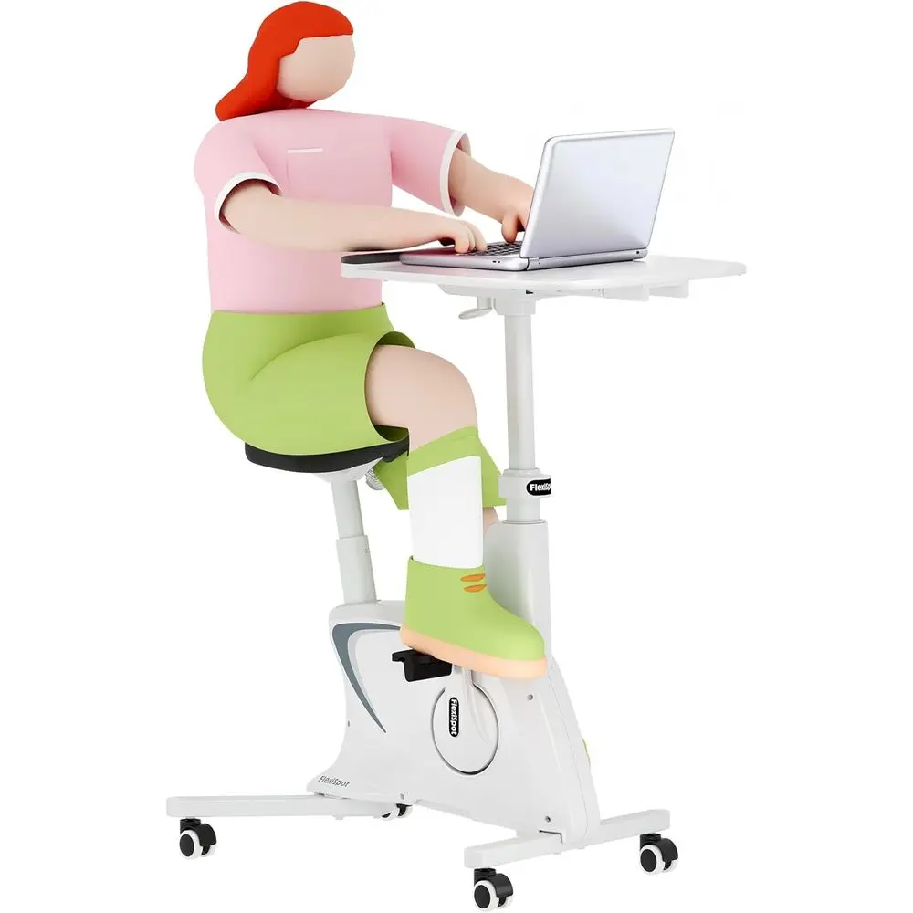 

3-in-1 Adjustable Height Standing Desk with Wheels, Laptop/Computer Desk, 8-Level Resistance, White