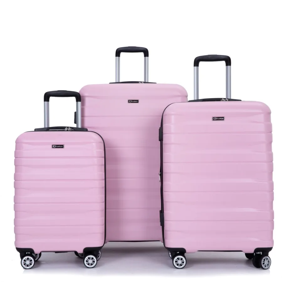 

3 Piece Luggage Sets PC Lightweight Durable Expandable Suitcase with Two Hooks Double Spinner Wheels TSA Lock 21 25 29 Pink