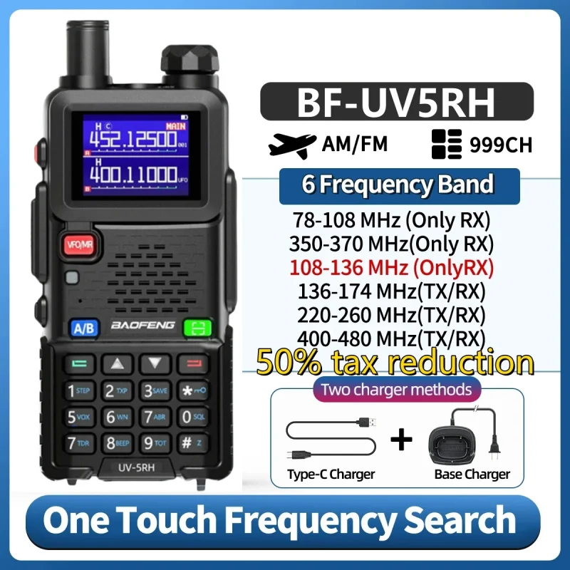 Baofeng Verbeterde UV-5RH 15W Air Band Walkie Talkie Draadloze Kopieerfrequentie Type-C Oplader UV 5R Ham Two Way Radio