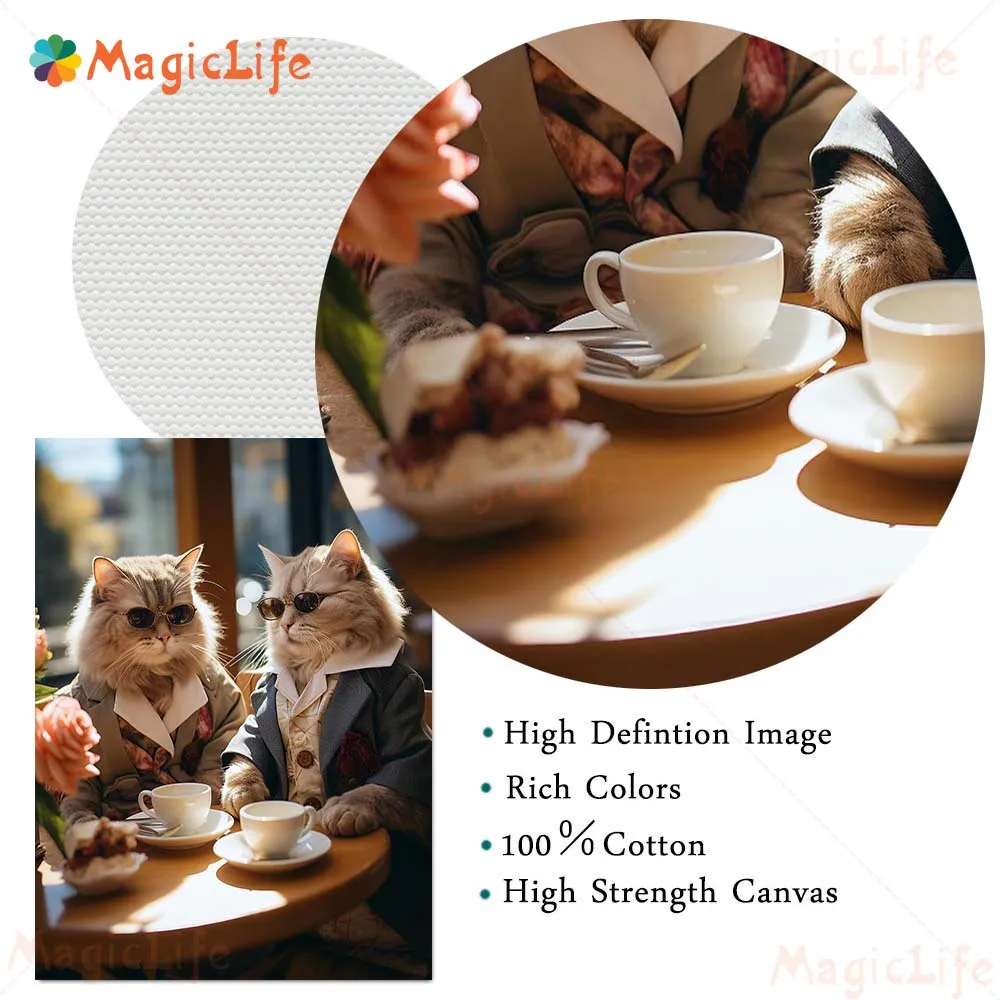 Funny Cat Portrait Friends Gathering Coffee Shop Wall Pictures For Living Room Nordic Poster Wall Art Canvas Painting Unframed