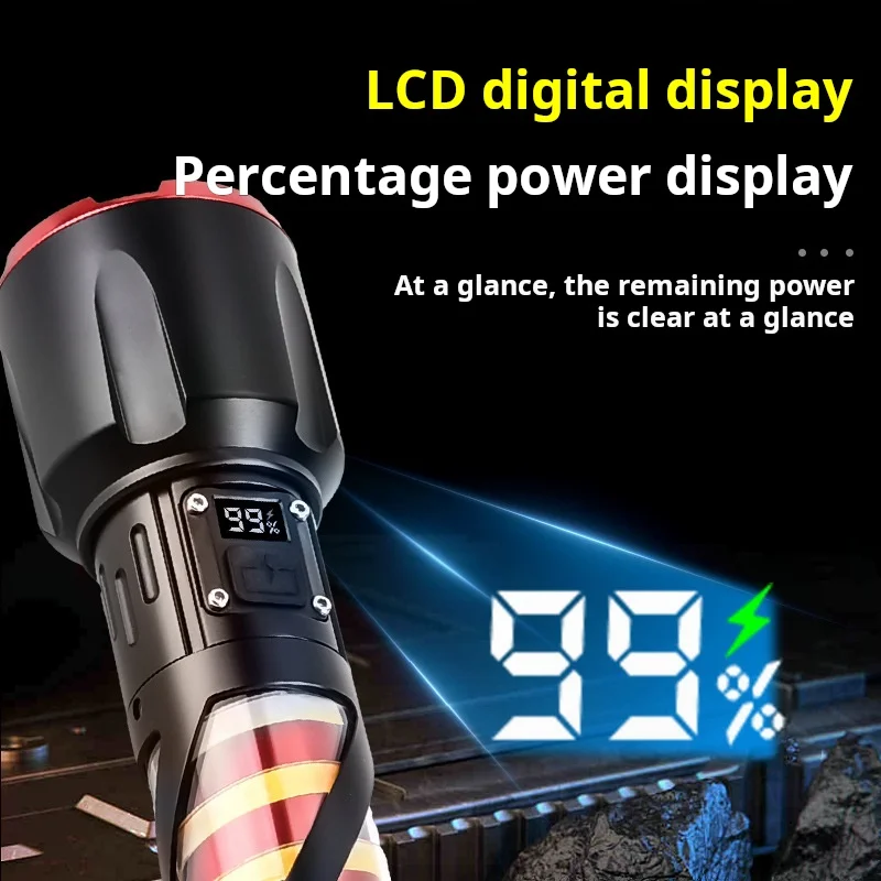 2024 nuova torcia zoom ultra luminosa LED ad alta potenza ricaricabile display elettronico digitale schermo da campeggio ad alta luminosità