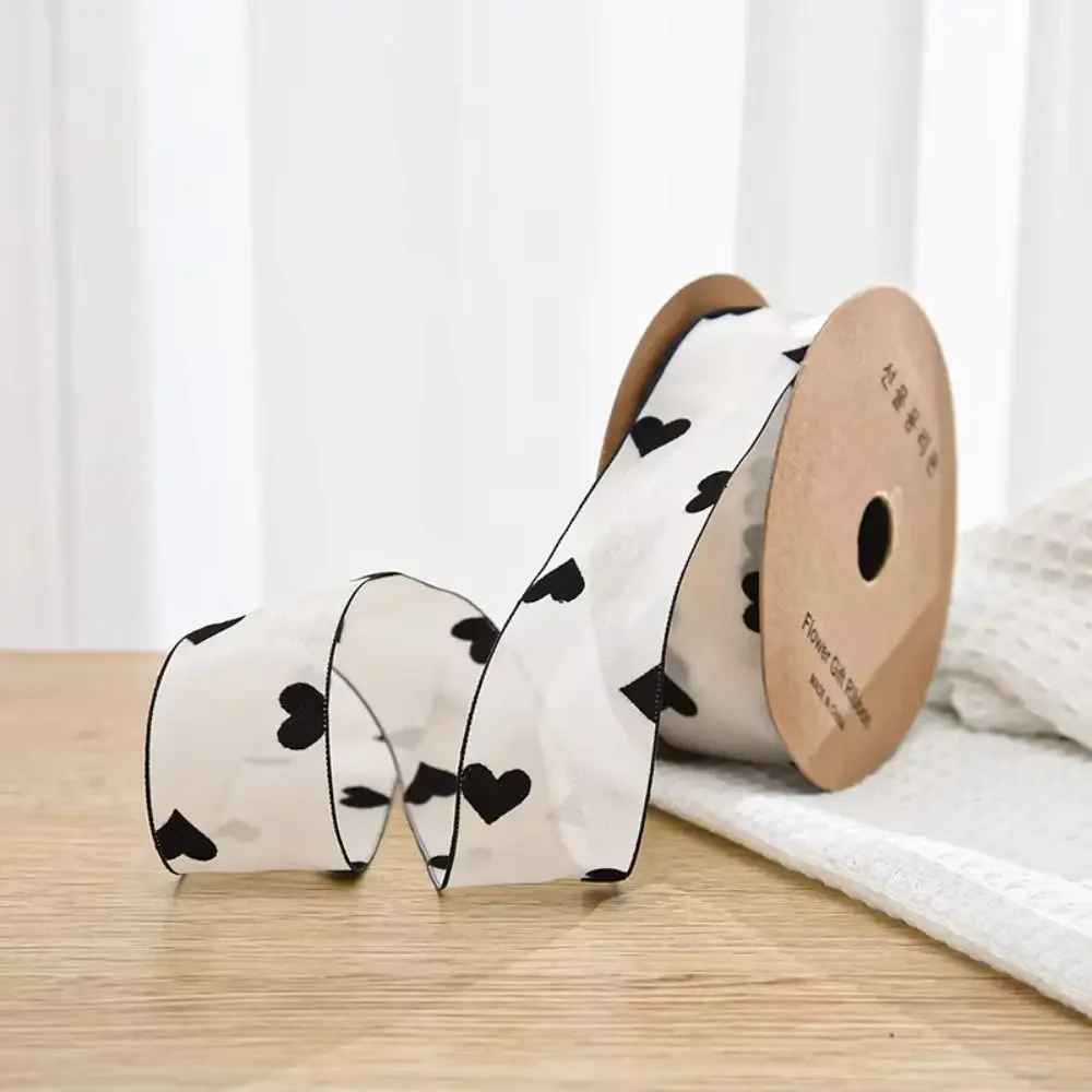 Cinta Retro elegante con estampado de amor, accesorios de costura flocados, cinta DlY de poliéster, cinta de seda suave, regalos de embalaje, 10 yardas