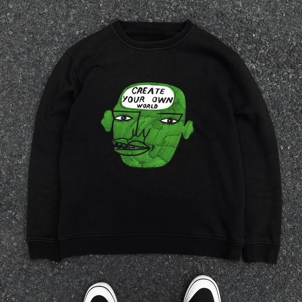 الرجعية Harajuku المتضخم CAEATE العالم الخاص بك الرجال والنساء فضفاضة طاقم الرقبة سترة الخريف والشتاء طويلة الأكمام البلوز