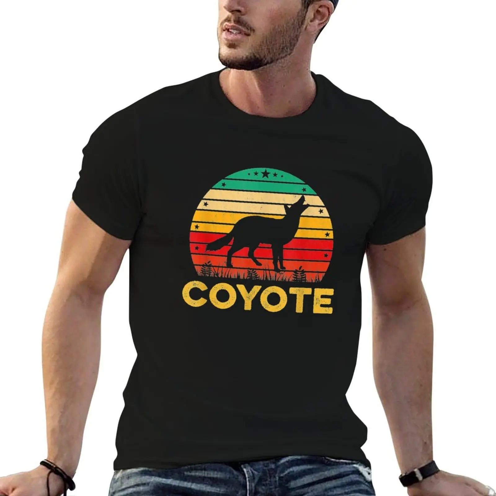 

Funny Coyote Sunset Retro Vintage Animal Nature Lover T-Shirt t shirts for man cotton t shirts with prints T-Shirt