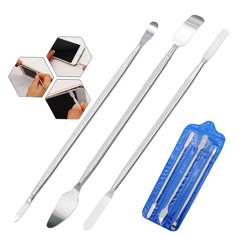 3pcs Stainless Steel Metal Double Head Disassembly Stick Blades Pry Hand  Stick Startup Pry Shell Phone Computer Repair Tool