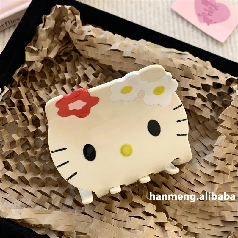 Sanrio ácido acético olá kitty agarrando clipe havaí dos desenhos animados kitty gato pele preta tubarão clipe agarrar meninas decorações de cabelo