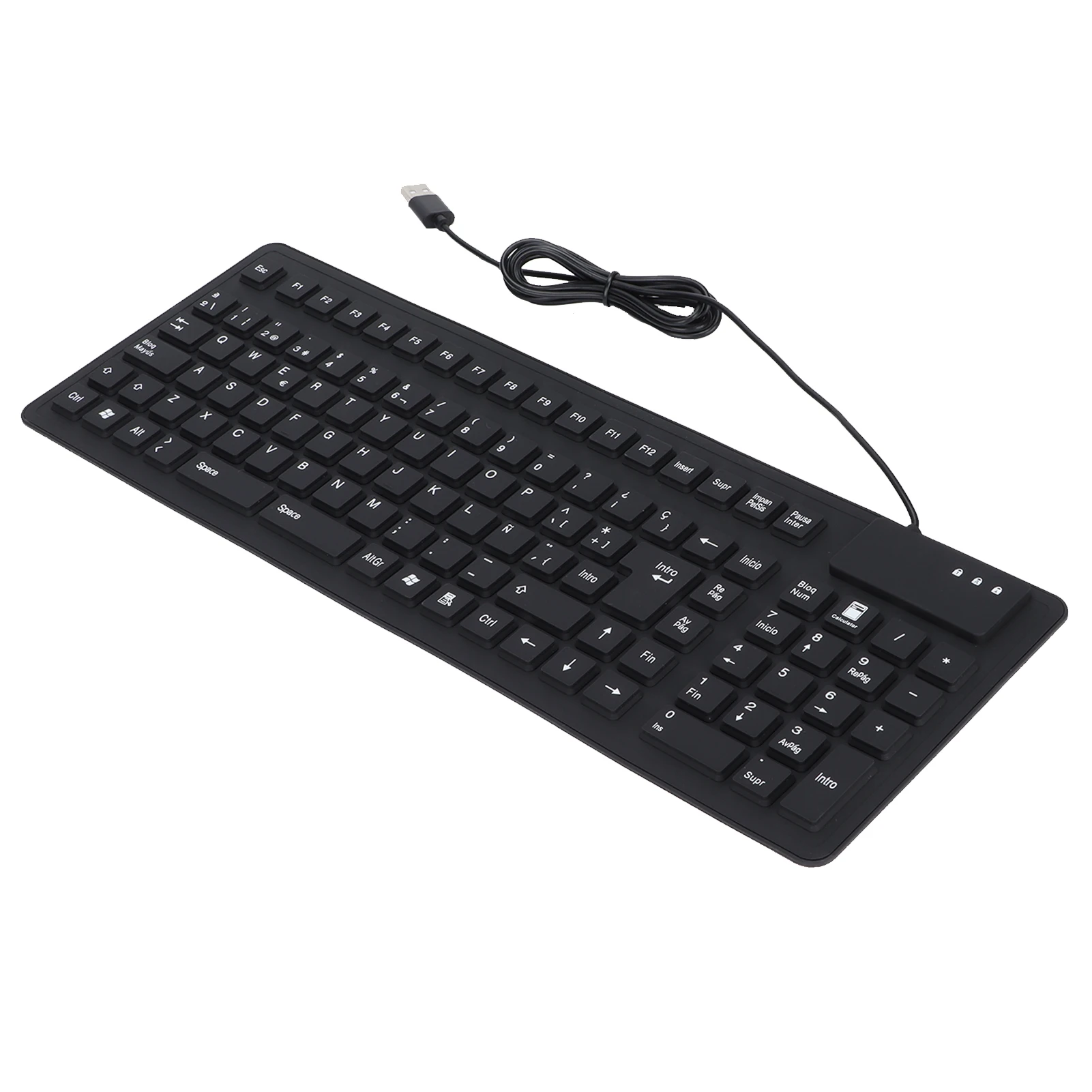 

108 Keys USB Wired Keyboard Spanish Keyboard Portable Foldable Quiet Waterproof Dustproof Silicone Keyboard