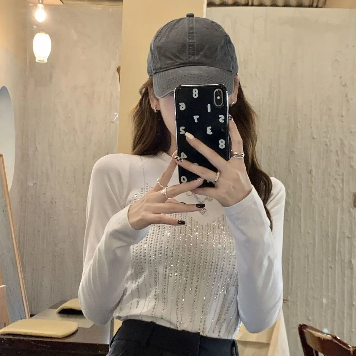 2024 Sequin Tshirts Loose Clothes Rhinestone Women\'s T Shirts White Glitter Female Tops Plain Korea Stylish Simple Cheap O Tees