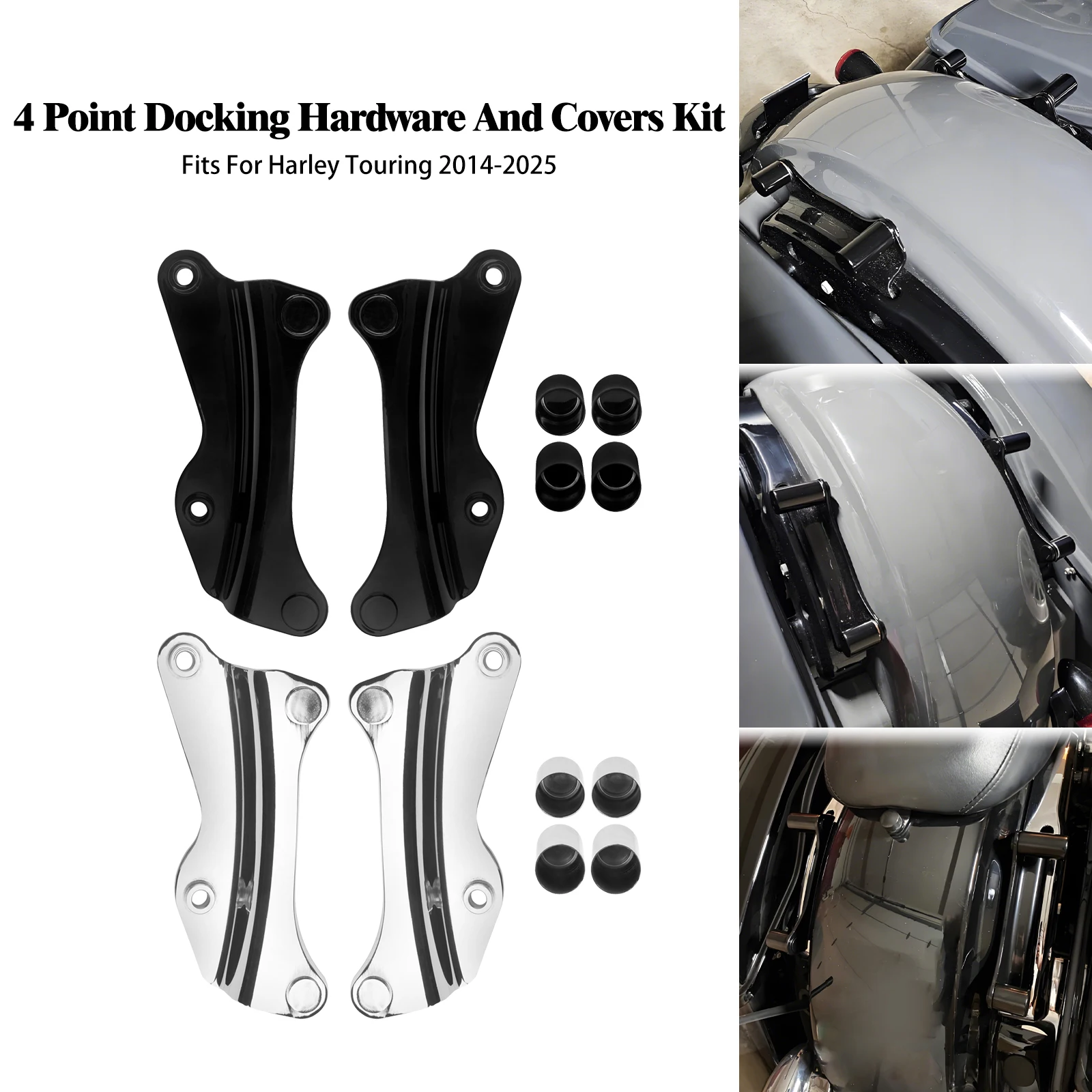 Motorcycle 4 Point Docking Hardware Kit Detachable Backrest Joint Cover For Harley Touring Road Street Glide Road King 14-Later