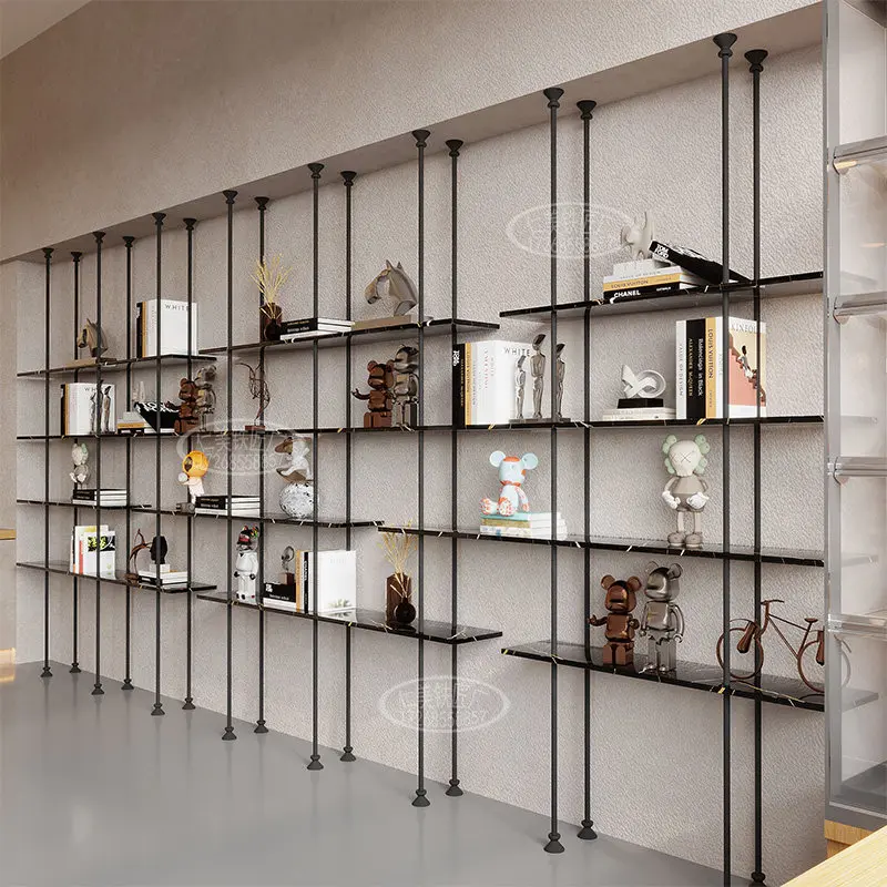 Hoisting round tube shelf, minimalist bookshelf, floor column display rack, hanger storage rack, hanging multi-layer wine rack