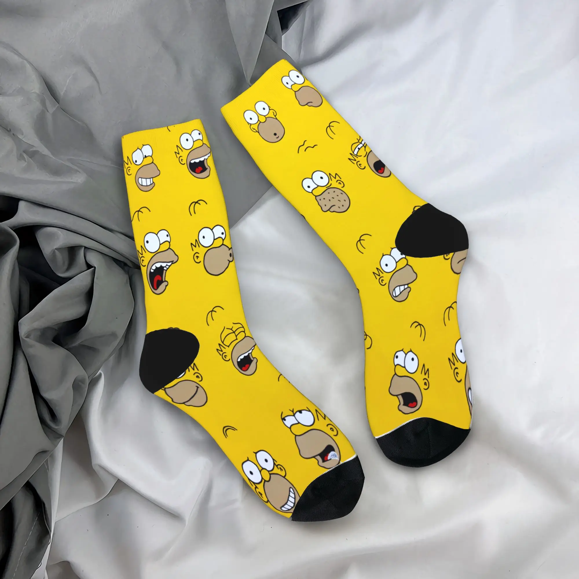 

S-Simpsons Cartoon Faces Pattern Socks Korean Stockings Autumn Anti-Slip Women Men Socks Medium Soft Custom Climbing Socks